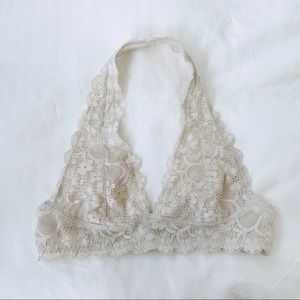 Free People Galloon Lace Halter Bra in Ivory